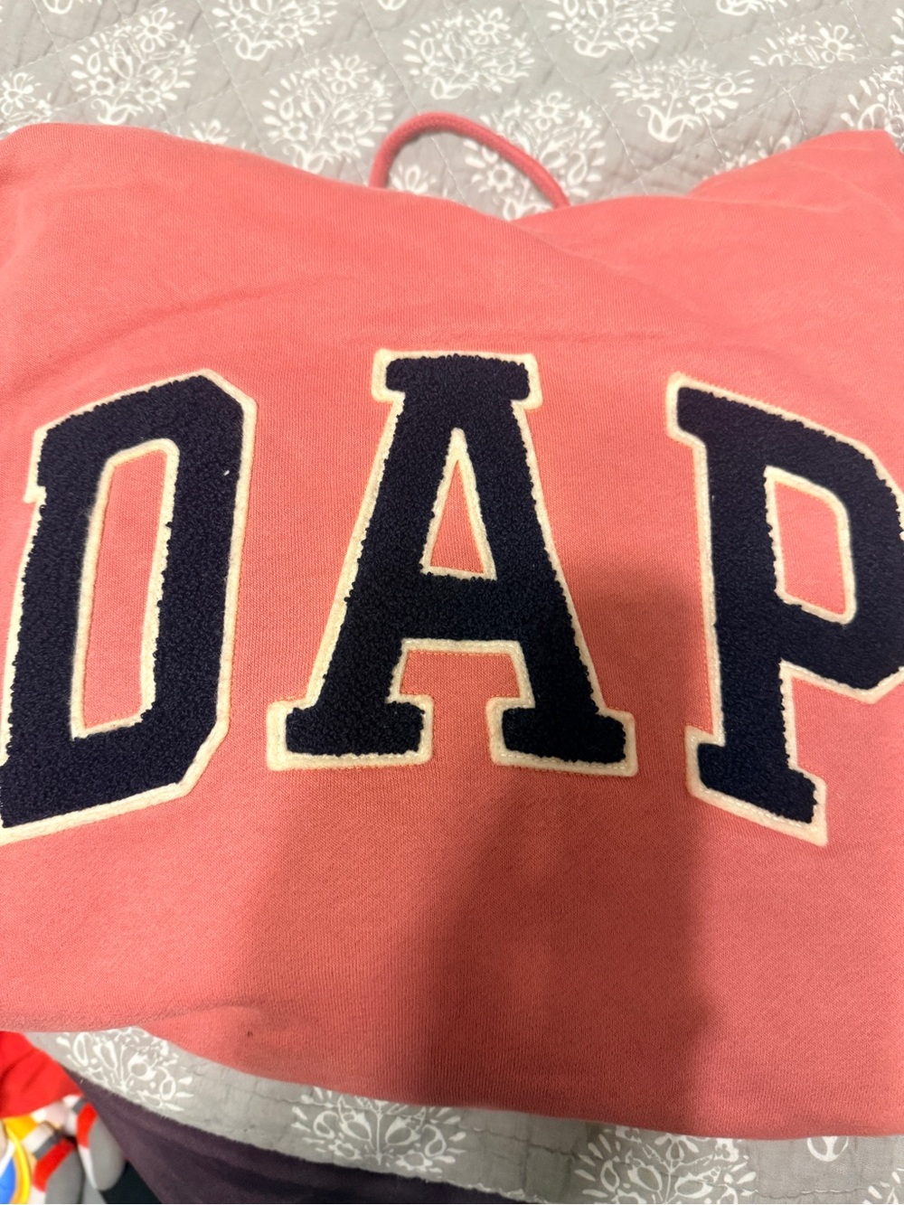 GAP Coral Pink Hoodie with Navy Chenille Logo DAPPER DAN Edition
